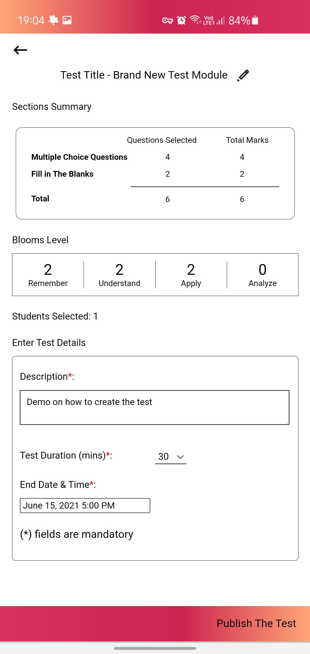 14, Go through the “Sections Summary” and the “Blooms Level” .