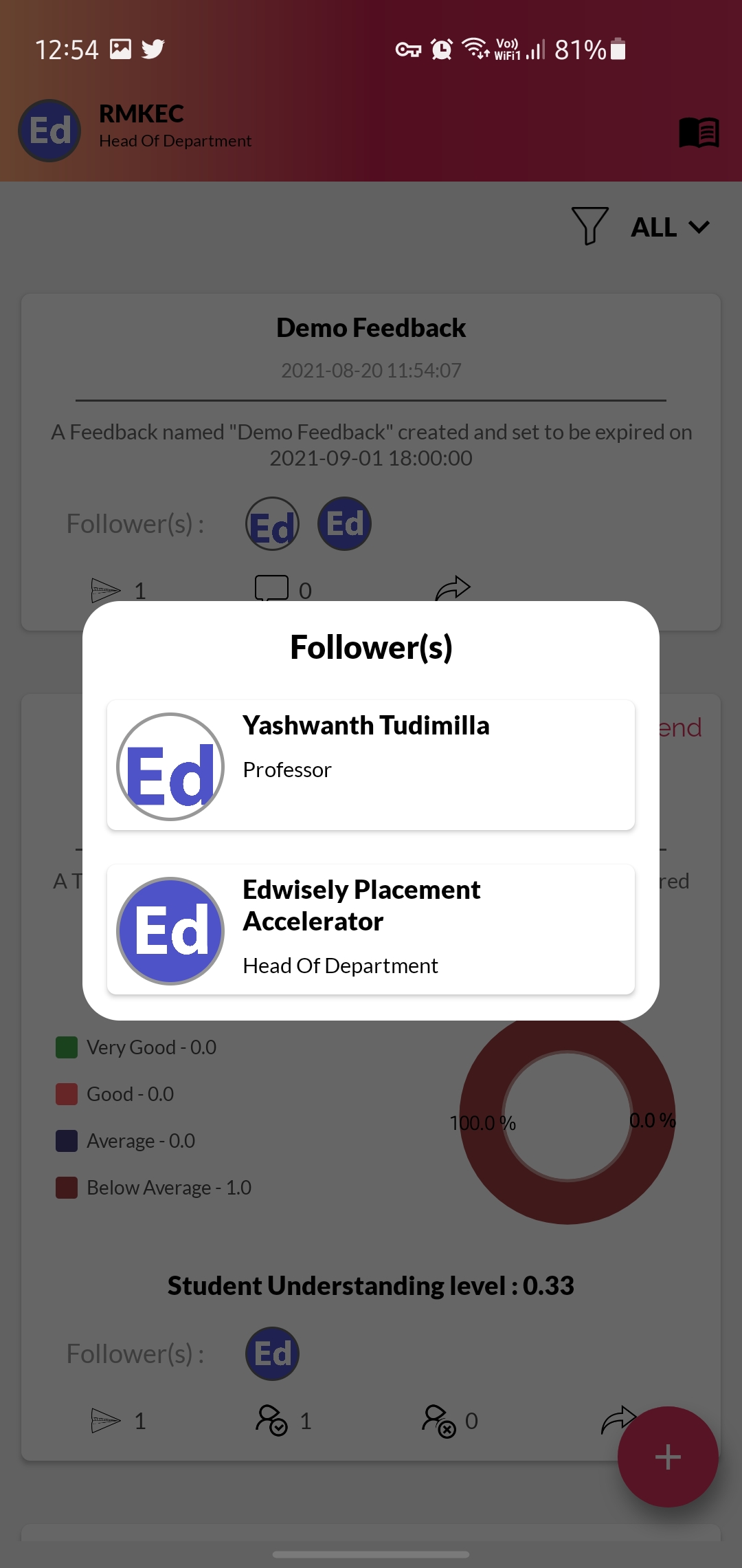6. You can view the followers by tapping on “Followers” in the Feedback Card on the Dashboard.