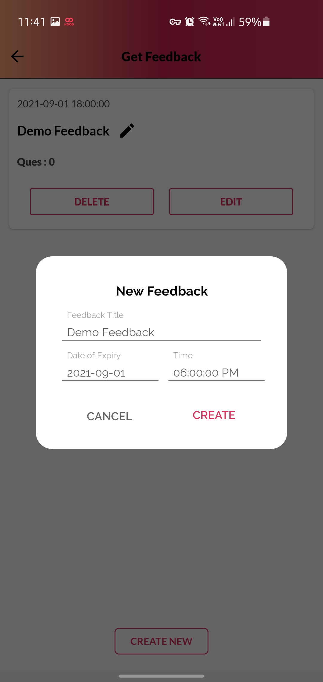 5.Once all the details are filled in, please tap on “Create” to successfully create and save a Feedback Form.