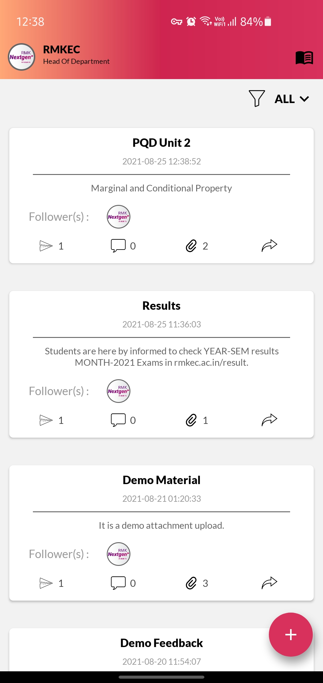 7. You can find the sent Course Content card on your Dashboard.