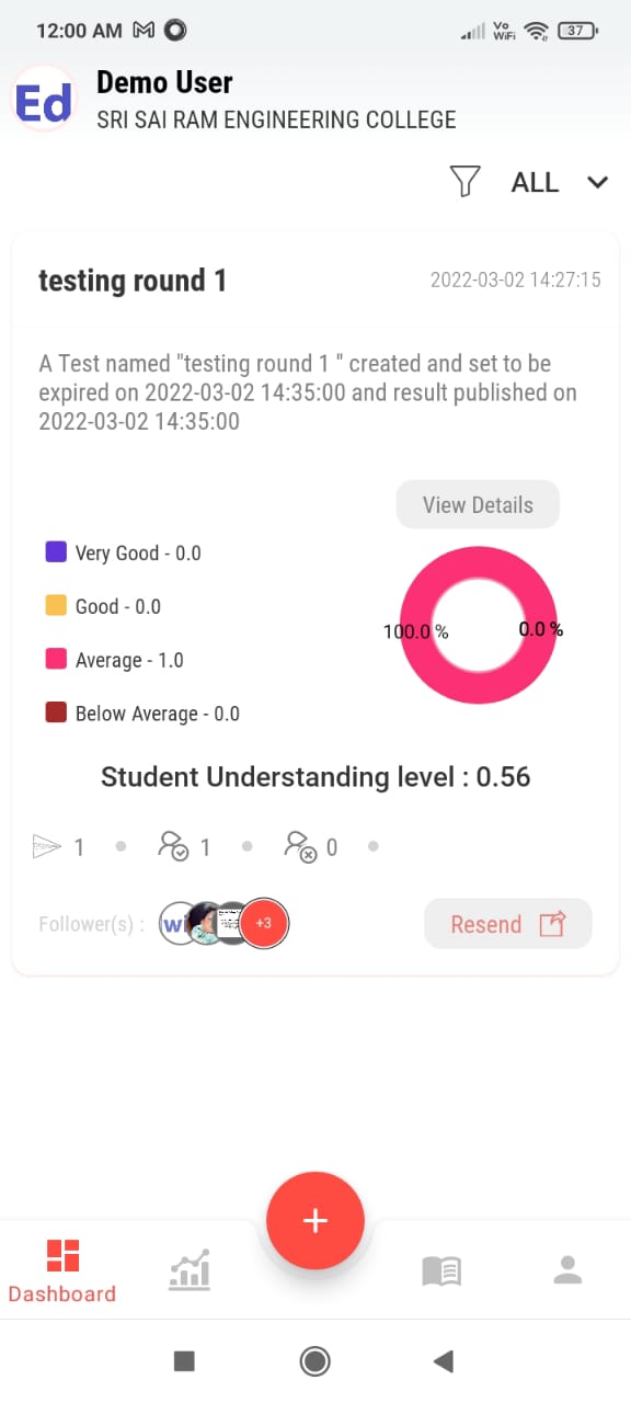 When you open the app, you are welcomed with the dashboard page. All the content, assessments, and feedback you share with your students will be available on your dashboard.
