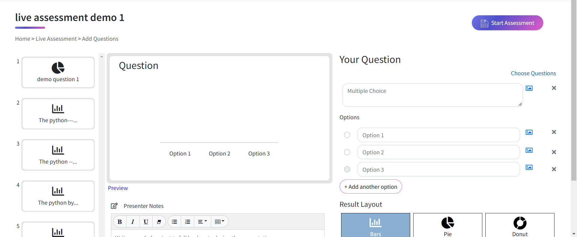 14. To select the existing questions from the subject, click on the 'Choose Questions' option given on the right.