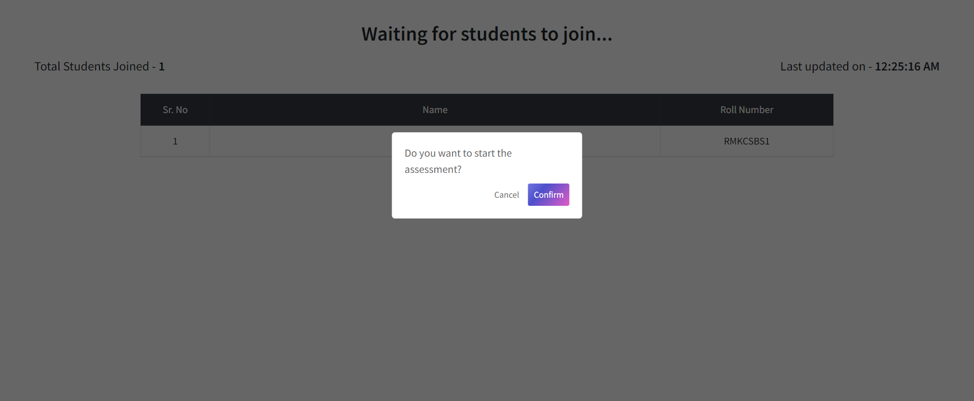 20. Select the start live assessment button and confirm to send the questions to the students.