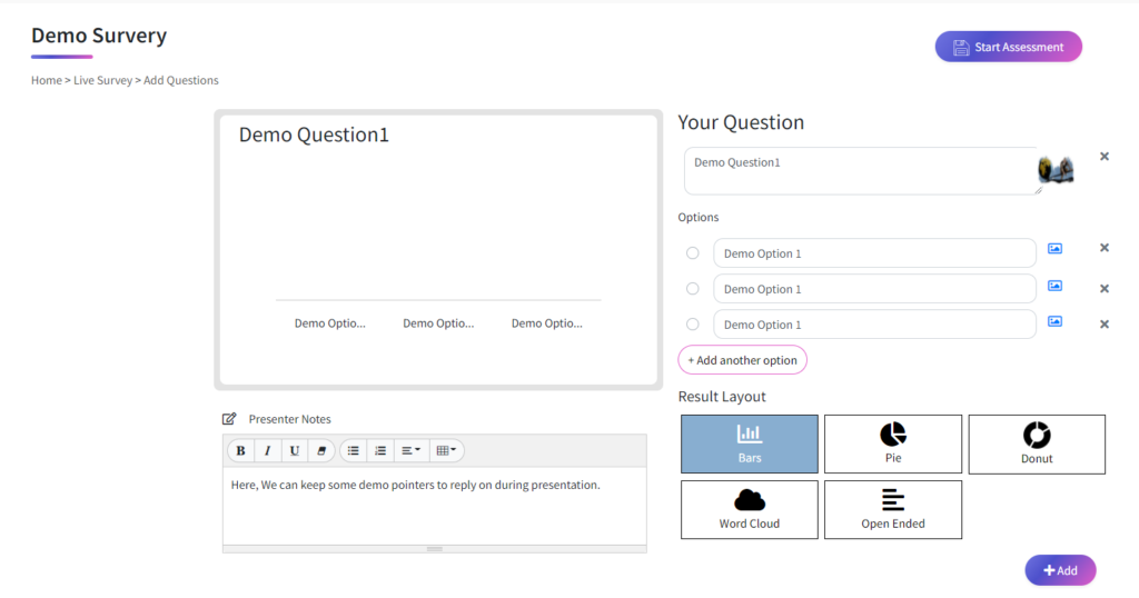 3. Once clicked on the save button, we will be able to view the add questions page. 